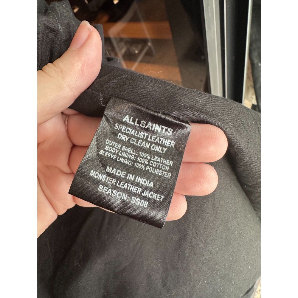 Archival AllSaints Monster Black Leather Jacket SS08 Collarless Utility Moto Bik